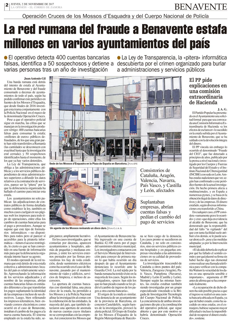 La Opinion-El Correo de Zamora dio cuenta de la investigación abierta en toda España por la estafa en masa a administraciones y particulares.