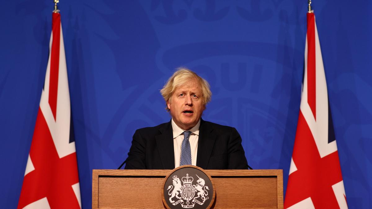 El primer ministro británico, Boris Johnson, durante la rueda de prensa que ha ofrecido este miércoles.