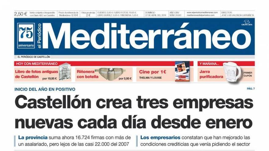 “Castellón crea tres empresas nuevas cada día desde enero”, hoy en el titular de portada del Periódico Mediterráneo