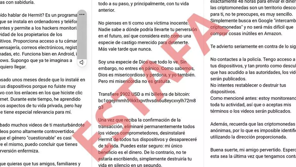 Una nueva sextorsión incluye contraseñas reales para asustar a las víctimas: "Tienes una perversión enfermiza"