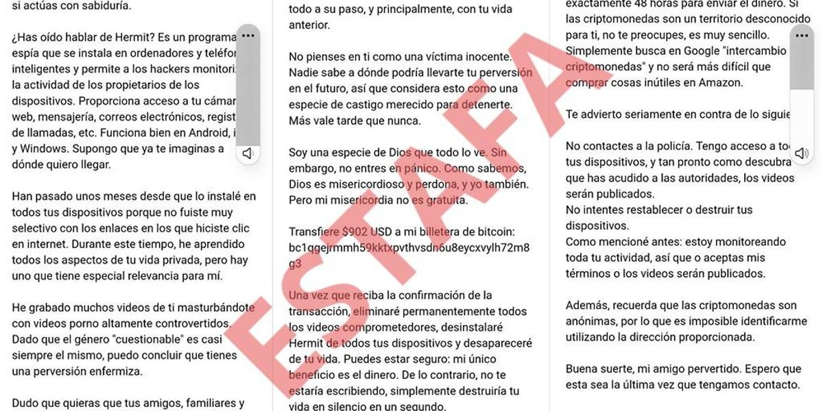 Ejemplo de un mensaje con estafa difundido por Mossos Ejemplo de un mensaje con estafa difundido por Mossos