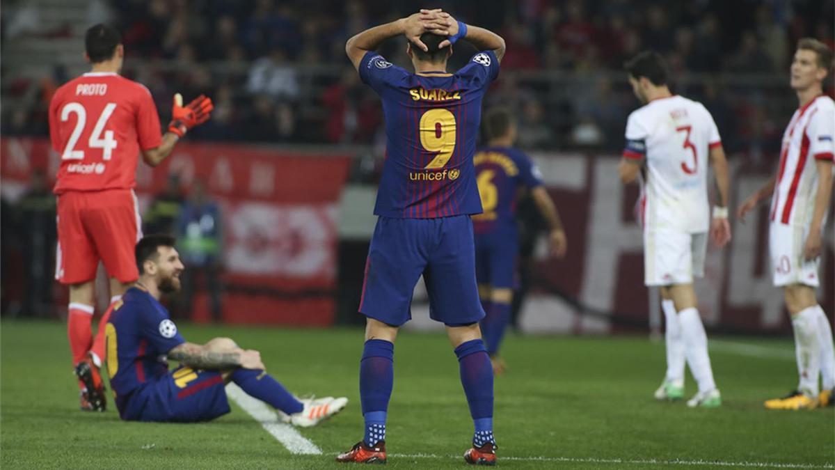 Suárez no tuvo su día ante Olympiacos