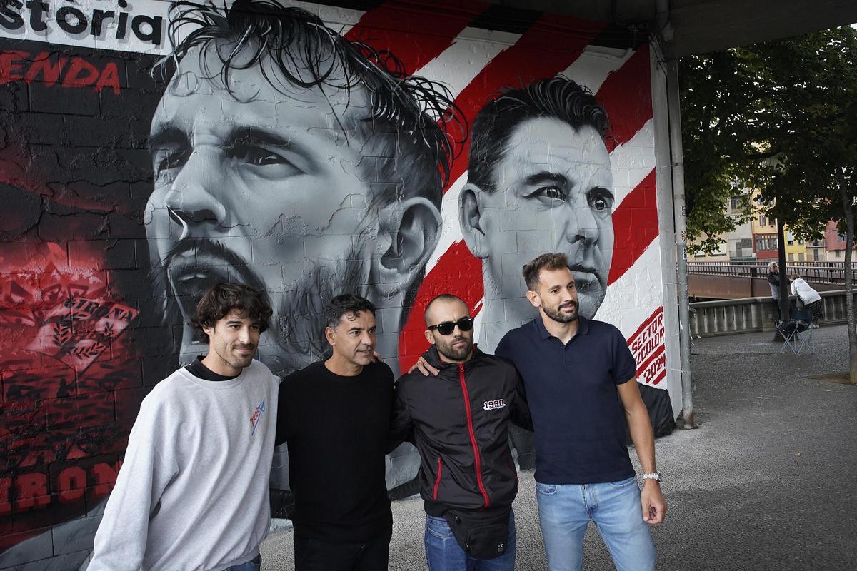 Stuani i Míchel destapen el mural que l'artista Miguel Martínez ha pintat a Girona Stuani i Míchel destapen el mural que l'artista Miguel Martínez ha pintat a Girona