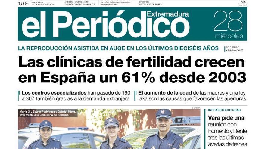 Esta es la portada de EL PERIÓDICO EXTREMADURA correspondiente al día 28 de agosto del 2019