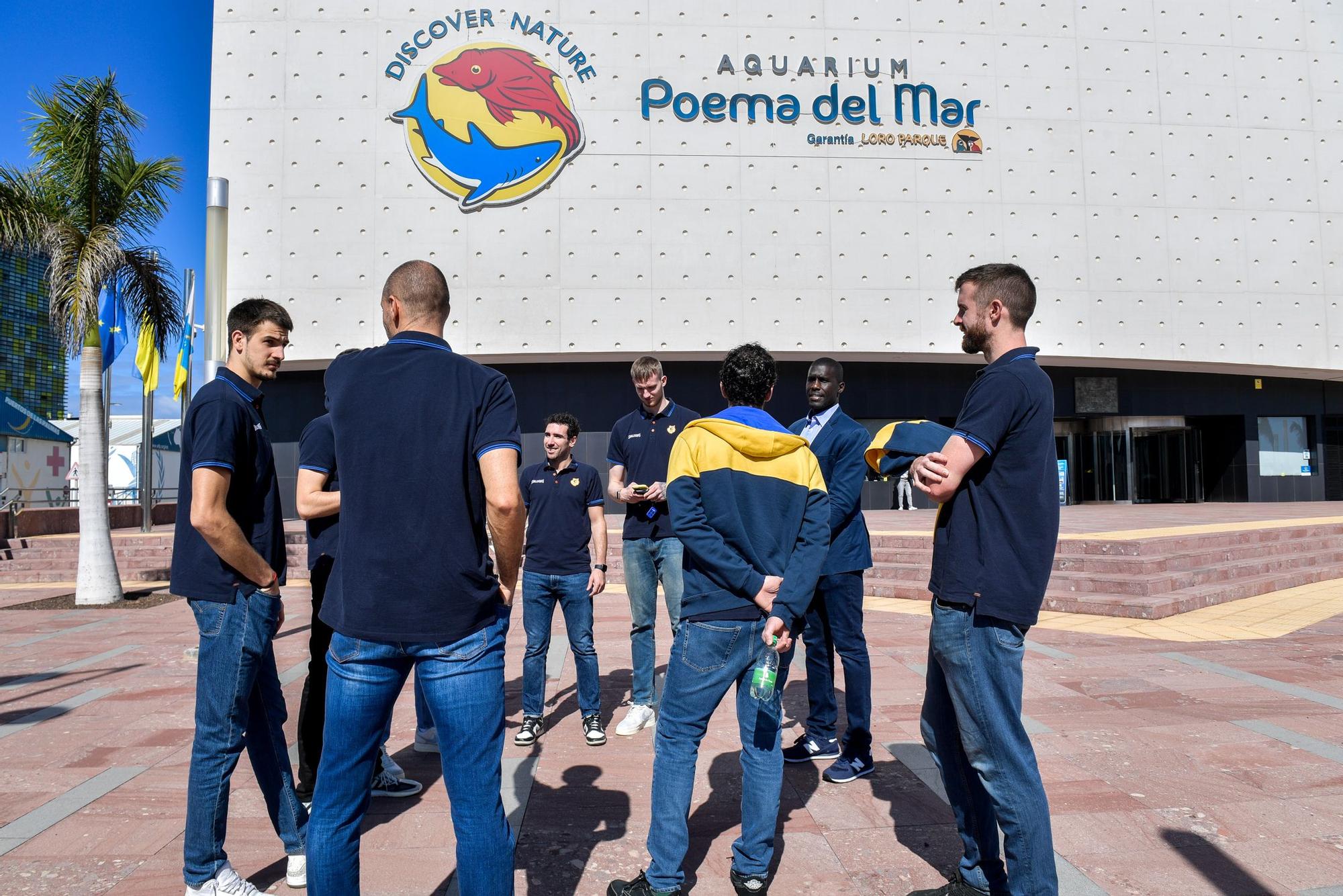 Los jugadores del CB Gran Canaria visitan el acuario Poema del Mar