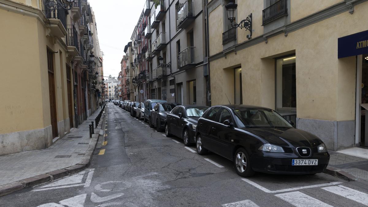 Carrer Botànic, en el barrio del mismo nombre, donde hoy no había que pagar por aparcar.