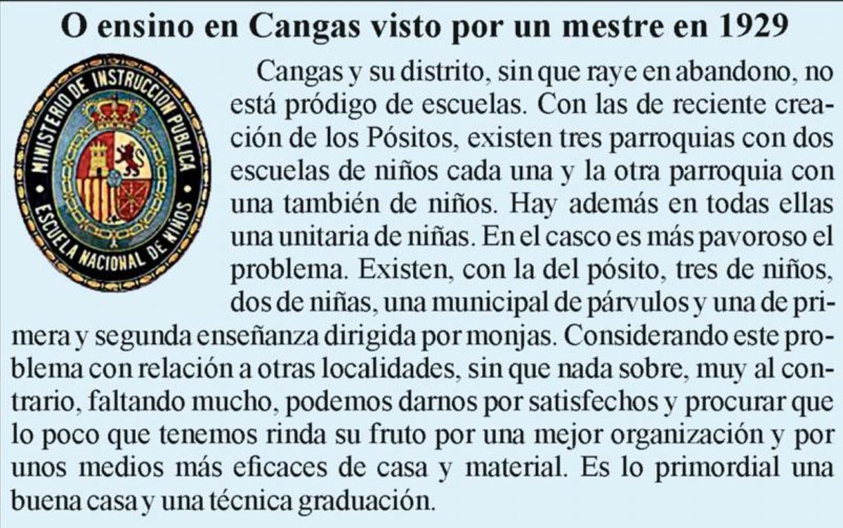 Mestres e escolas en Cangas 1818-1936 (IV)
