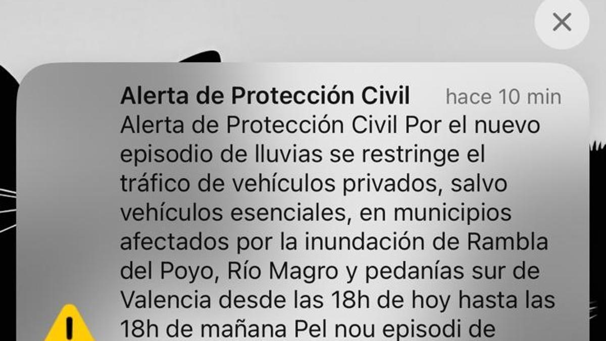 Nuevo mensaje de EsAlert en la tarde del 13 de noviembre.