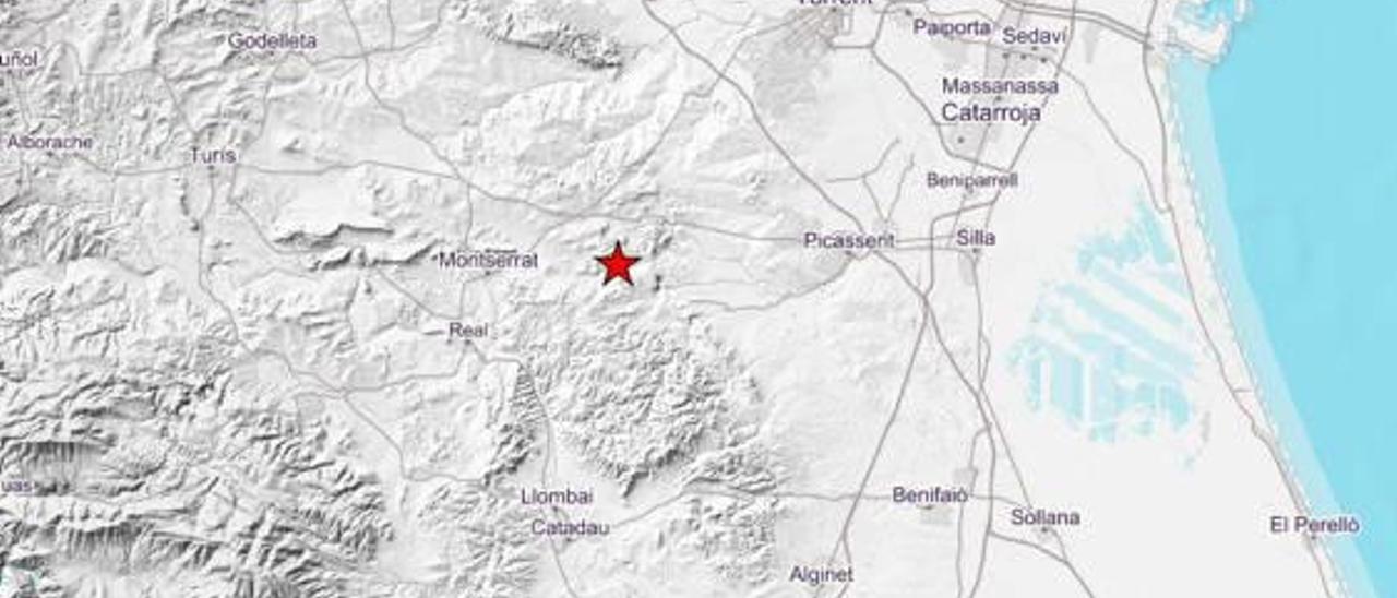 Mapa con el epicentro del terremoto marcado.