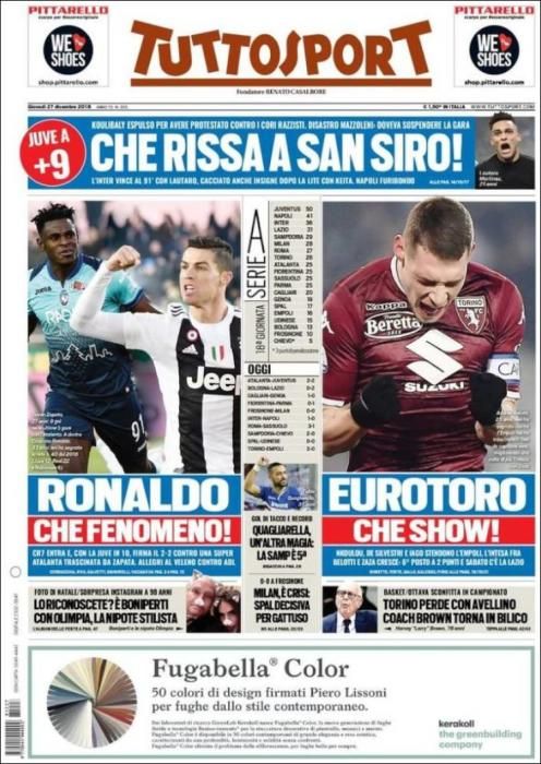 Portada TUTTOSPORT jueves 27 diciembre 2018