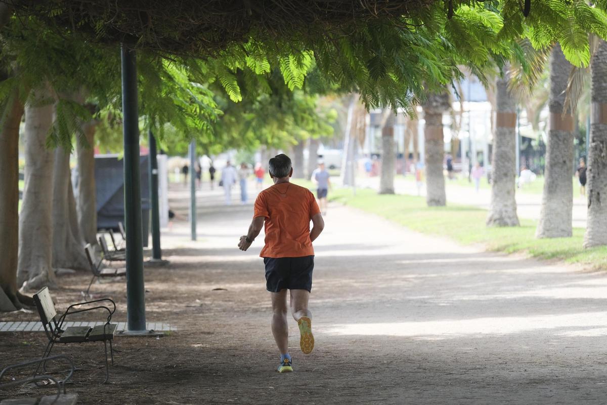 Un usuario corre en el Parque Romano.