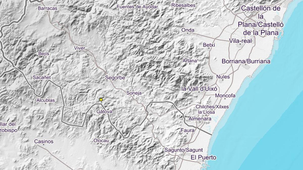 Localización del terremoto que tuvo lugar en Castellón.