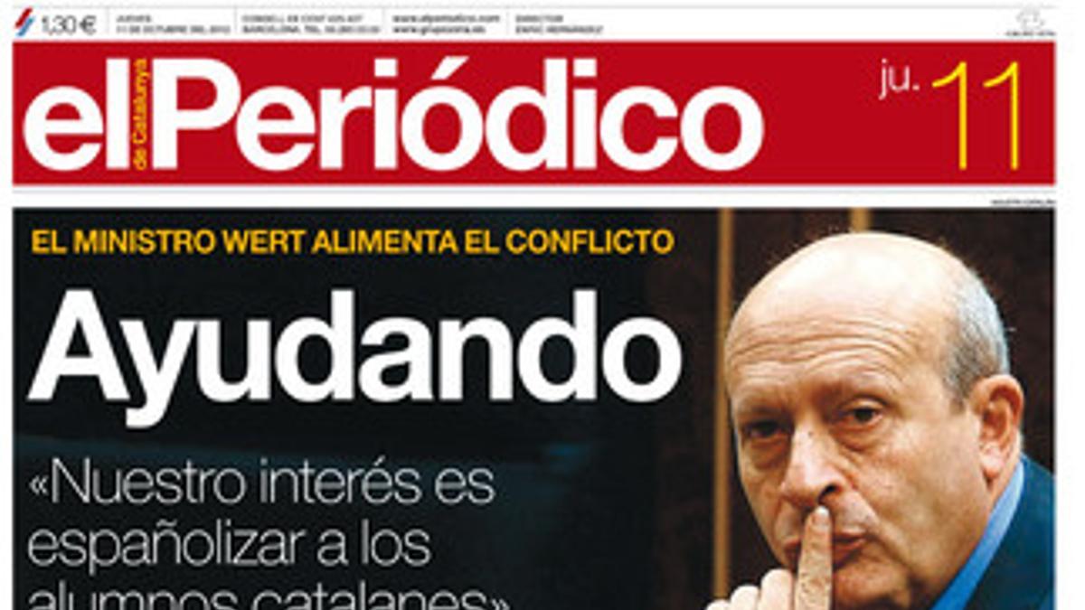 La portada de EL PERIÓDICO de este jueves.