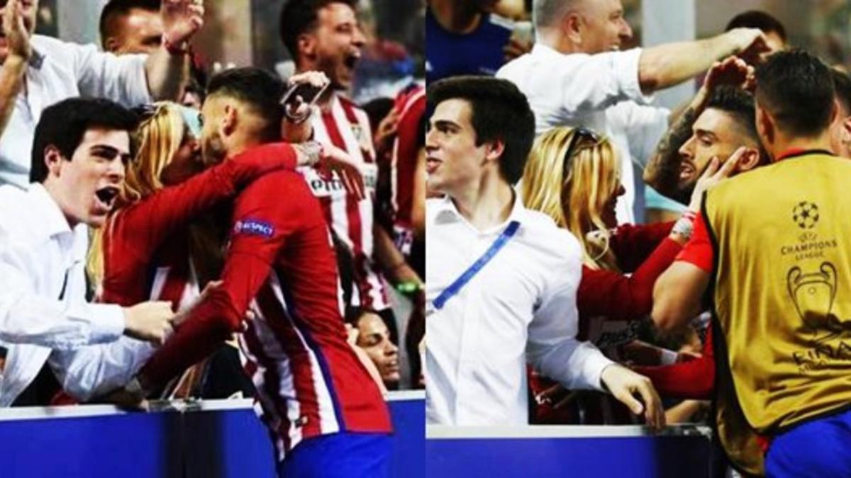 Carrasco besa apasionadamente a su mujer en la grada de San Siro.