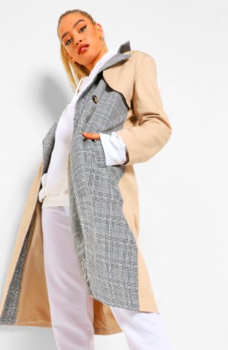 Gabardina con mezcla de tejidos