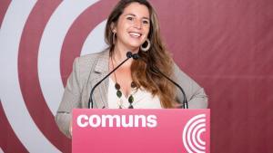 La coordinadora nacional de los Comuns, Candela López, este lunes en rueda de prensa