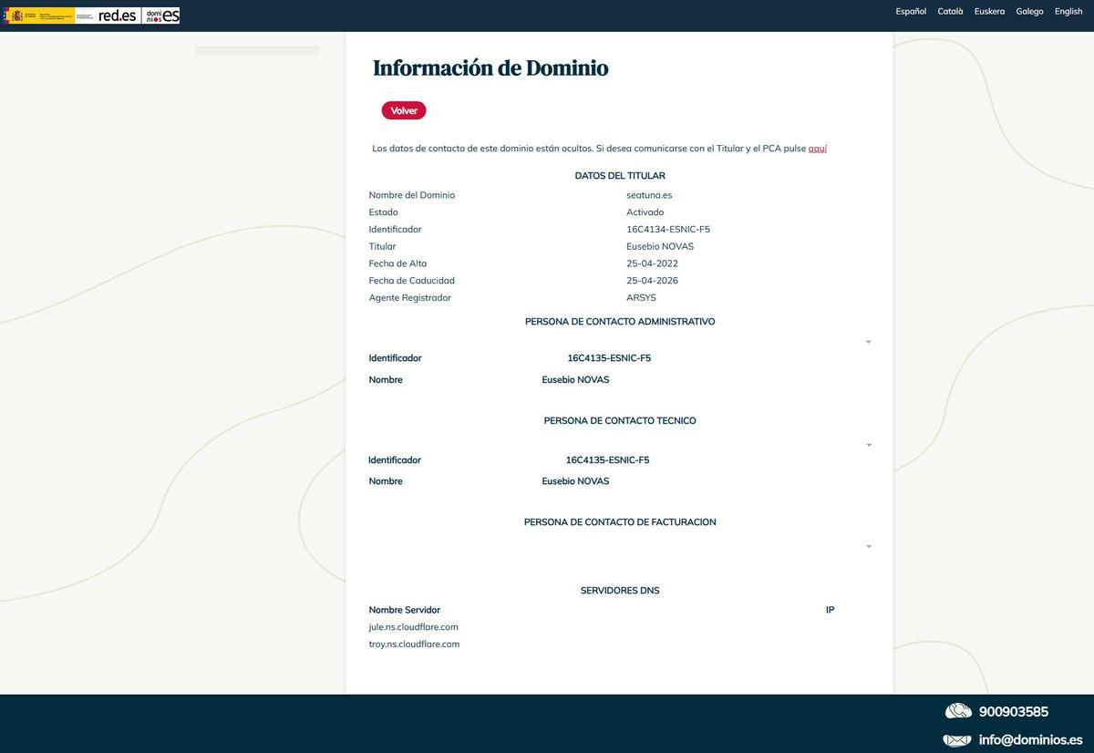 Certificado del dominio de la página web Seatuna