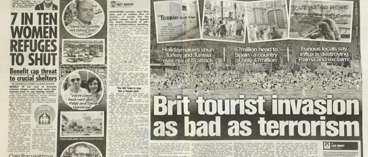 Doble página del rotativo ´The Sun´ sobre &quot;la respuesta&quot; de los residentes a los turistas.