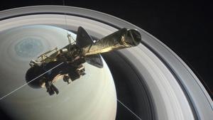 Representacion artística de la nave ’Cassini’ durante una de sus ultimas órbitas alrededor de Saturno.