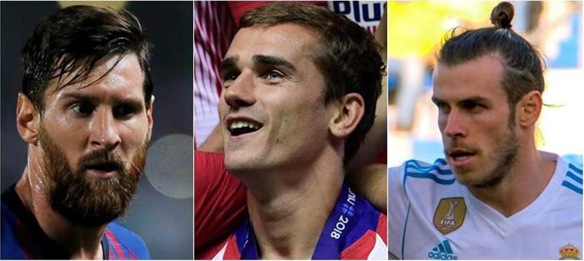 Messi, Griezmann y Bale, tres de las estrellas de la Liga.