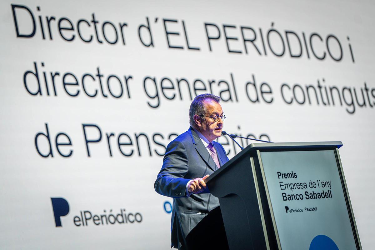 Albert Sàez, director de El Periódico, durante su parlamento en el acto de entrega de los premios Empresa del Año 2024