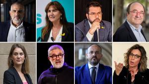 COMBO  politica  fotos de los 8 candidatos a la Generalitat en este orden   Carlos Carrizosa   Laura Borras   Pere Aragones   Miquel Iceta   Jessica Albiach    Carles Riera    Alejandro Fernandez    Angels Chacon