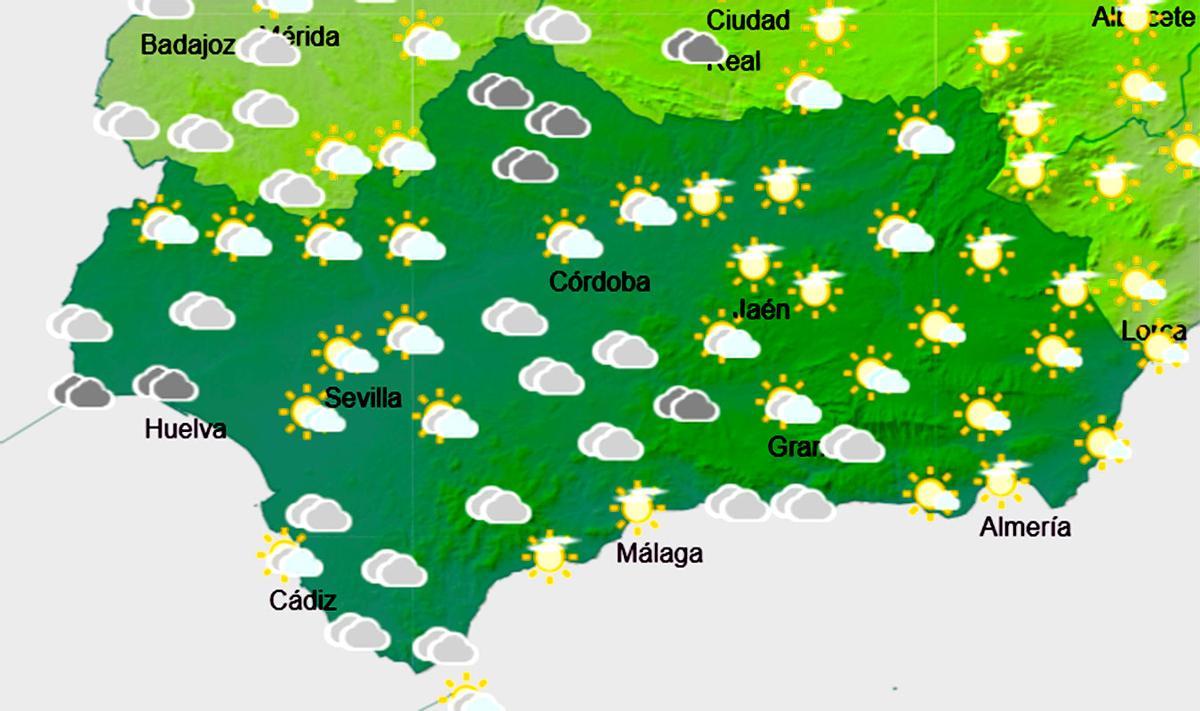 El miércoles solo habrá cielos nublados en Andalucía y se librará del frente.
