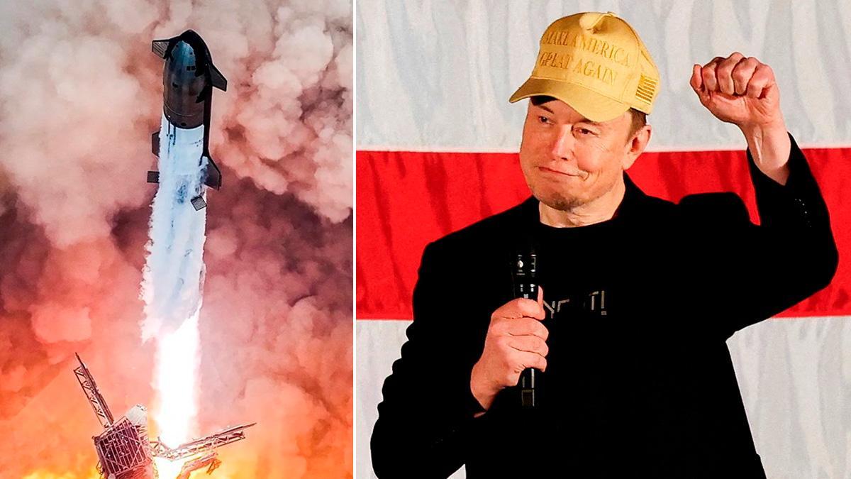 Un cohete y Elon Musk