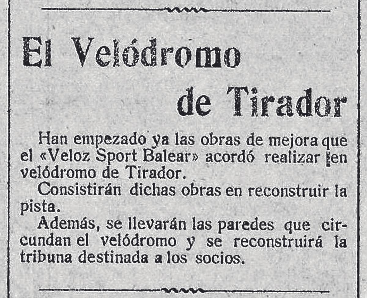 Noticia de las obras en el velódromo de Tirador Noticia de las obras en el velódromo de Tirador