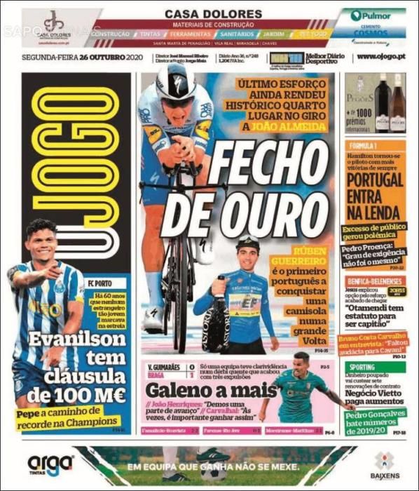 Portada O JOGO lunes 26 octubre 2020