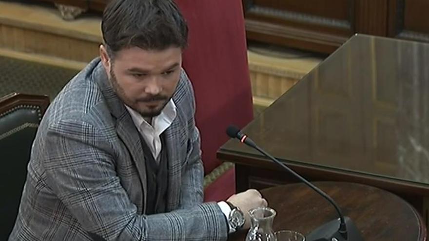 Juicio del &#039;procés&#039;: Rufián no cree que el 20S fuese una rebelión porque fue a &quot;merendar&quot;