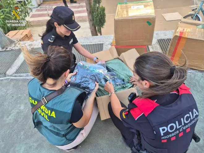 Les imatges del desmantellament d'un magatzem a Castelló d'Empúries amb gairebé 7.000 peces falsificades per al top manta