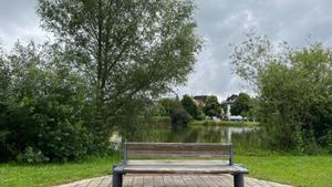 Banco en el Parque del lago de Schwenningen, en la Selva Negra