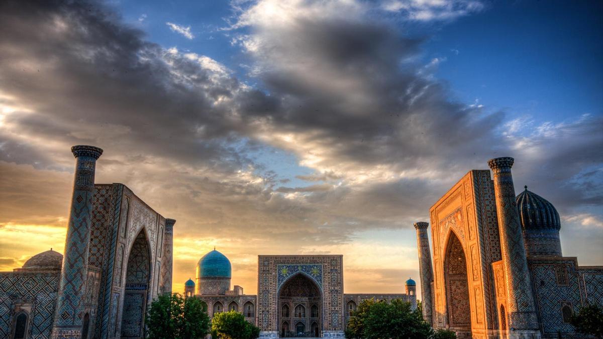 The Registran at sunset in Samarkand, Uzbekistan