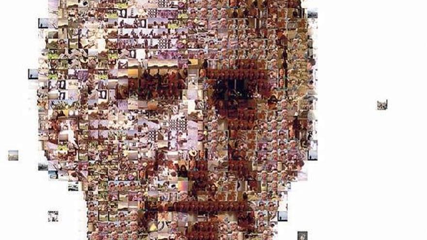 Cartel de &quot;Forgetting Dad&quot;, compuesto por multiples fotografías de caras de personas.  // Reproducción de Iñaki Osorio