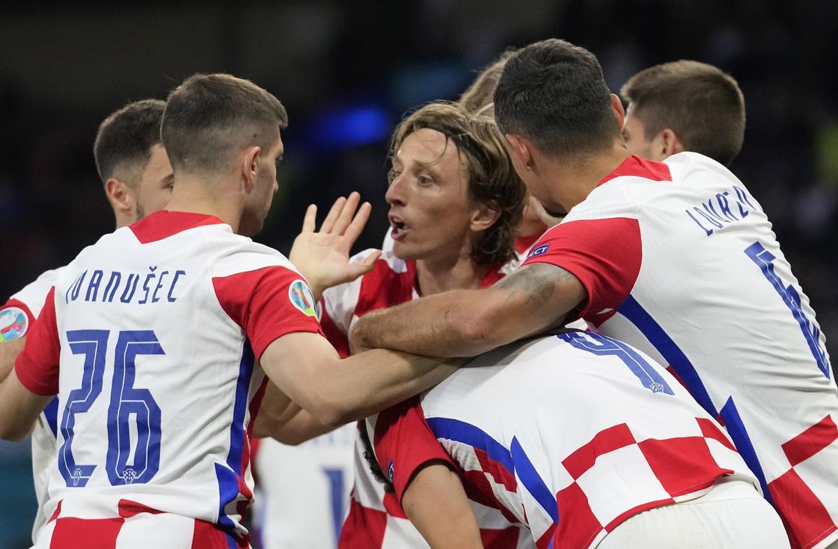 Los jugadores de Croacia celebran un gol en un partido de la Eurocopa.