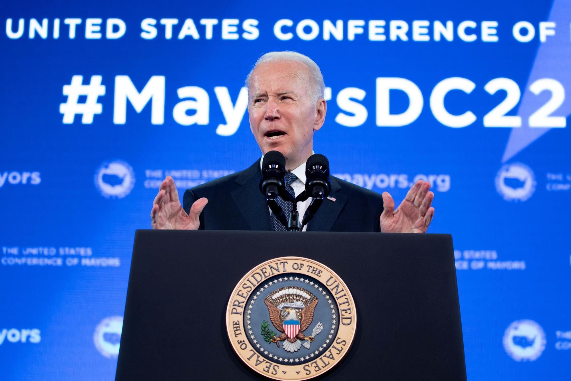 US President Joe Biden at the United States Conference of Mayors 90th Winter Meeting