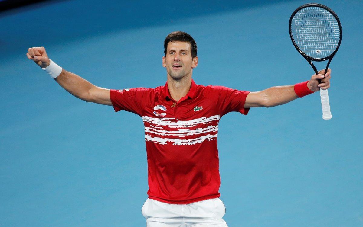 Tennis - ATP Cup - Ken Rosewall Arena, Sydney, Australia - January 12, 2020  Serbia’s Novak Djokovic celebrates after winning his Final singles match against Spain’s Rafael Nadal  REUTERS/Ciro De Luca