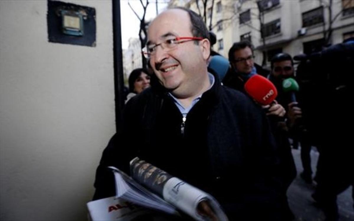 Miquel Iceta, a su llegada a la sede del PSOE en Madrid.