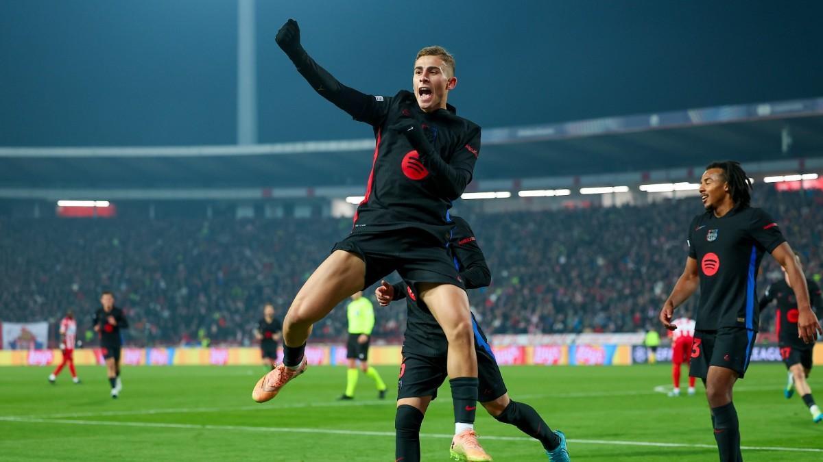 Fermín celebrando su gol frente al Estrella Roja