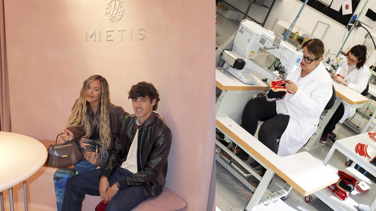 Maria y Fernando, al frente de Mietis, y el trabajo artesanal detrás de cada uno de sus bolsos.