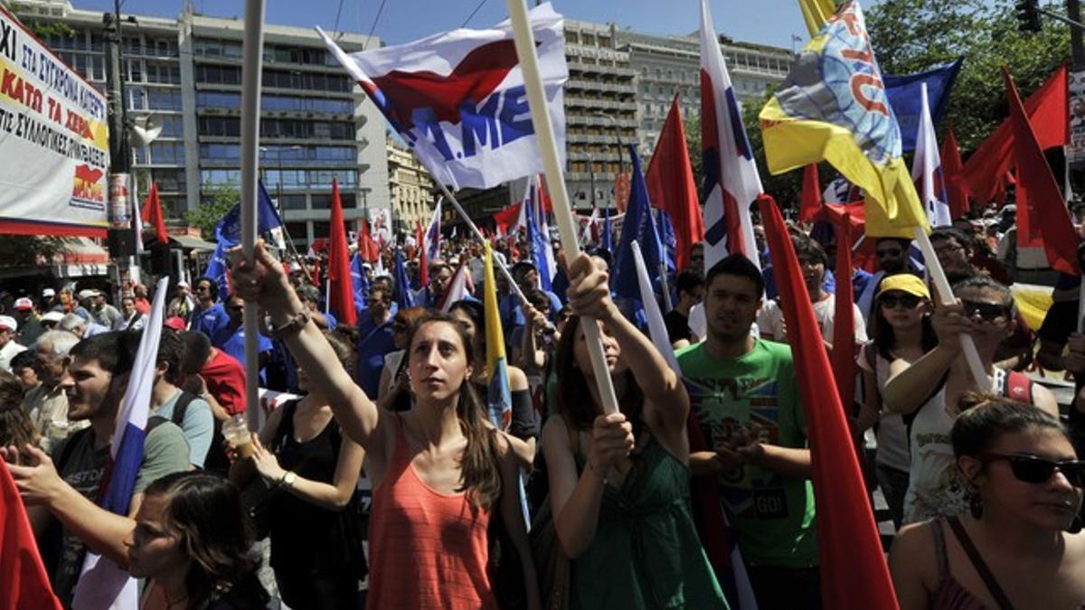 Manifestación en Grecia durante la jornada de huelga general de este miércoles.