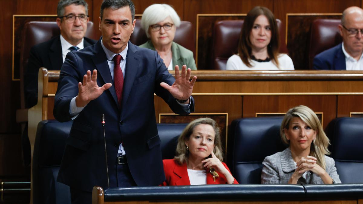 Pedro Sánchez durante una sesión de control al Gobierno en el Congreso de los Diputados.