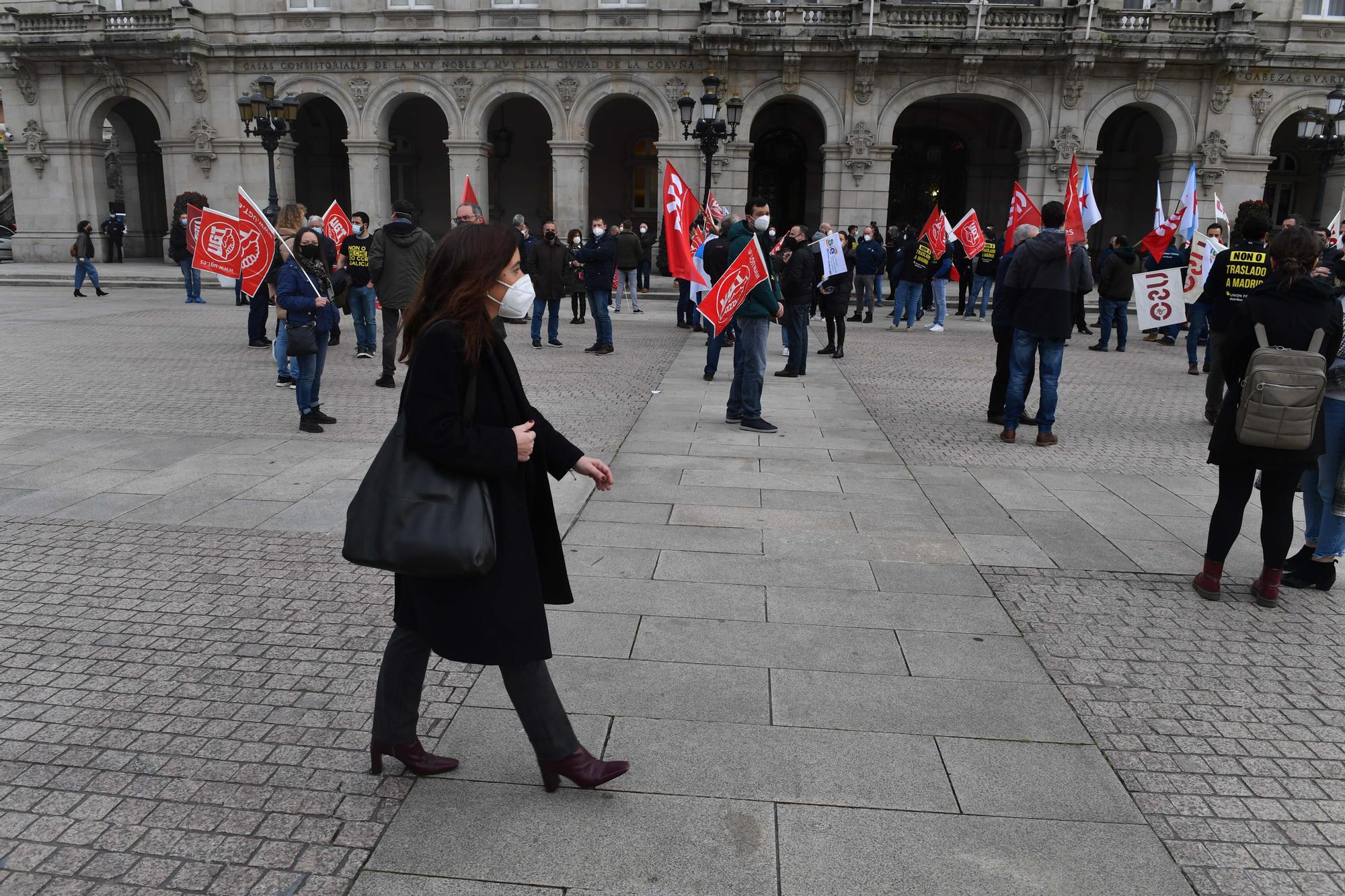 Concentraciones en María Pita durante el pleno municipal