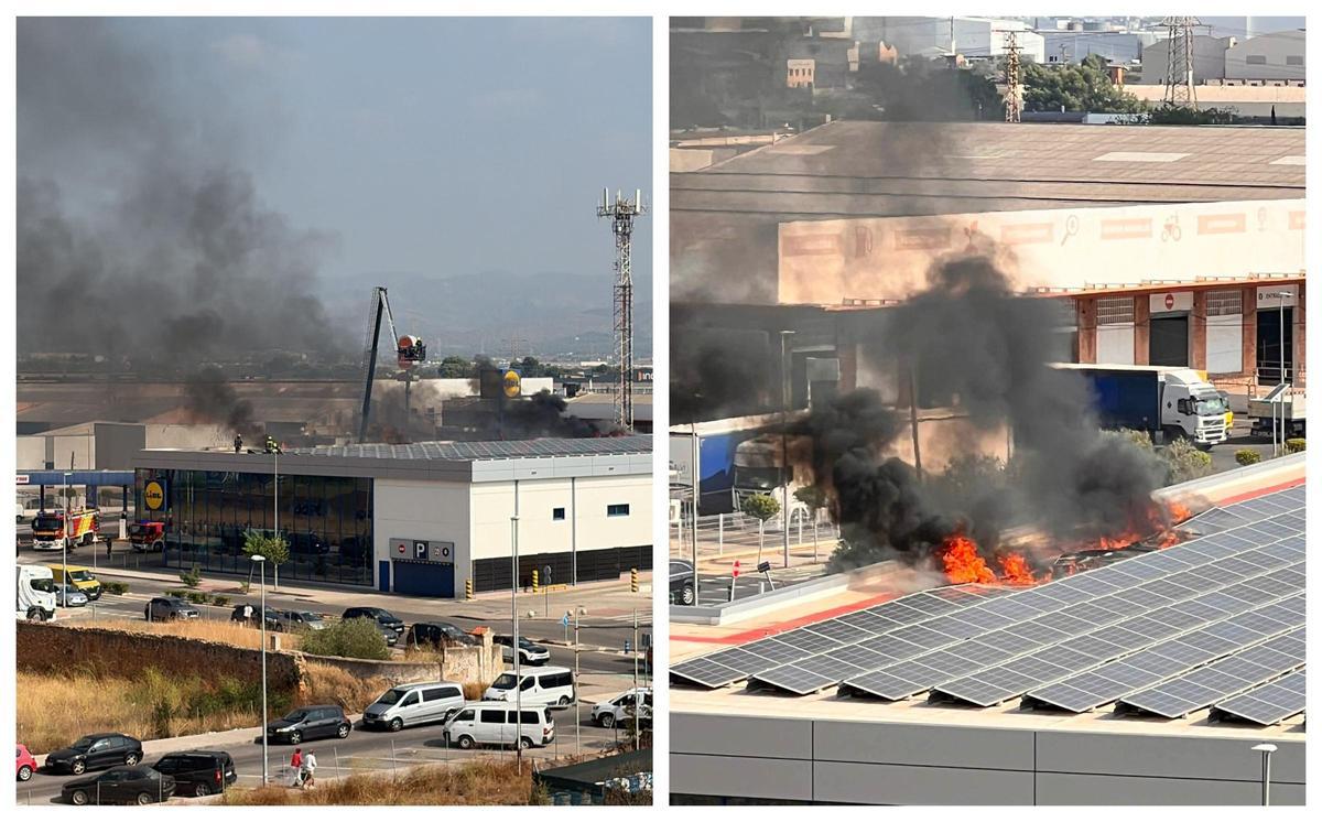 Imágenes del incendio de este jueves en el supermercado vila-realense.