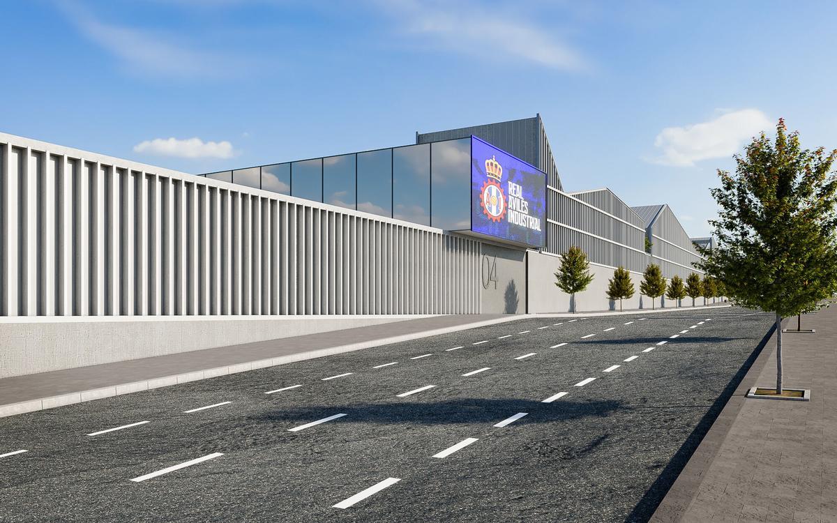 Recreación de la fachada principal de la Ciudad Deportiva del Real Avilés Industrial.