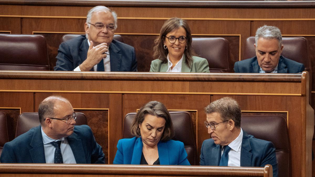 Alberto Núñez Feijóo con parte de su cúpula en el Congreso de los Diputados.