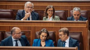 Alberto Núñez Feijóo con parte de su cúpula en el Congreso de los Diputados.