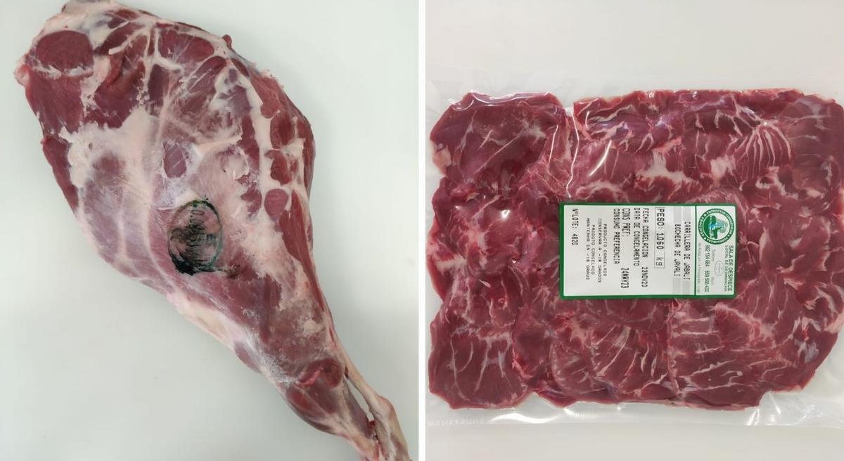 Carne de jabalí ya procesada y lista para vender.