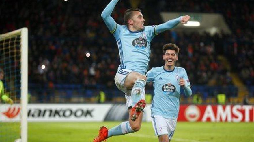 Iago Aspas celebra el gol contra el Xakhtar Donetsk